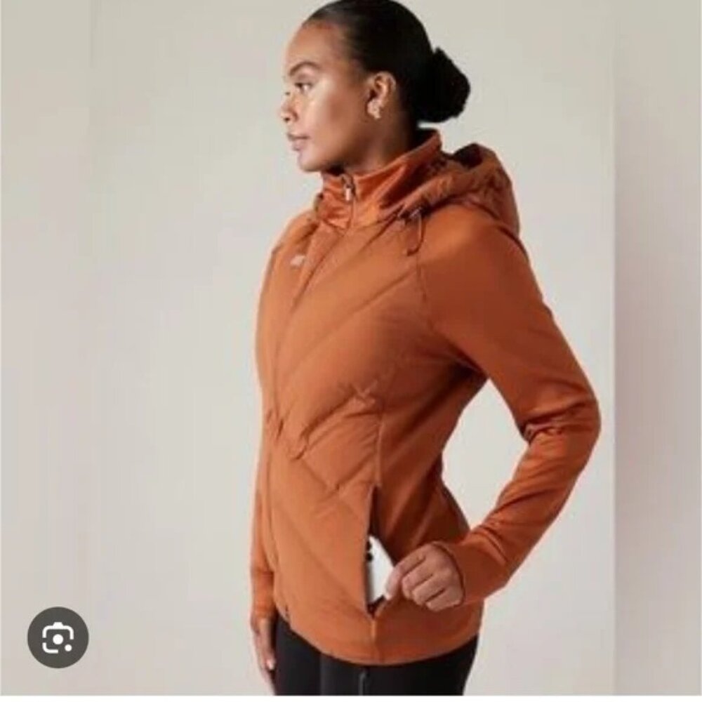 Athleta Down Puffer Inlet Jacket Detachable Hood in Sequoia Brown Sz M Worn Once